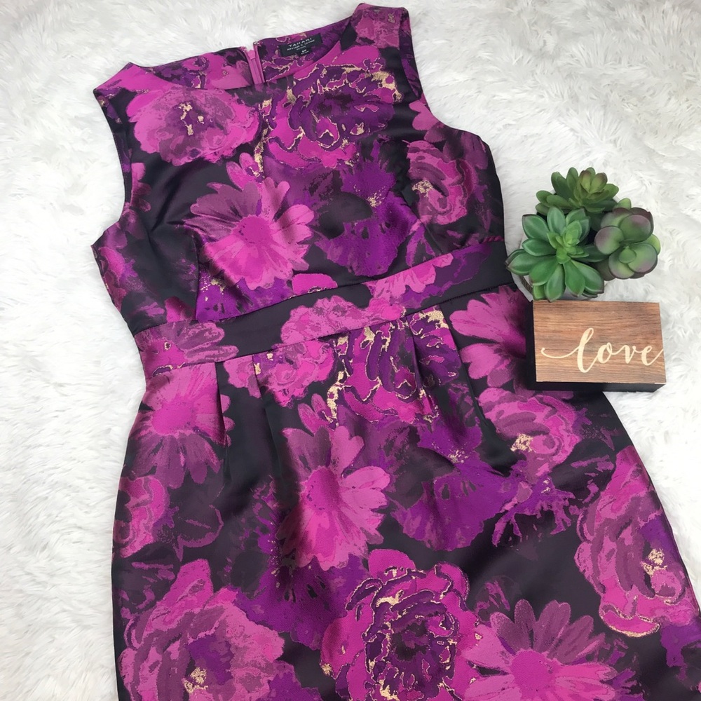 TAHARI ASL Purple Floral Metallic Cocktail Dress